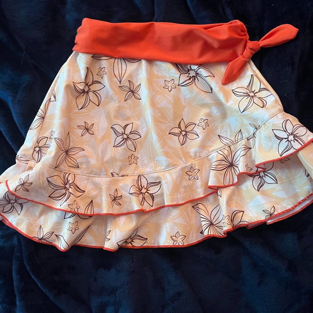 Disney Cream Floral Ruffle Skirt with Coral Waist Tie